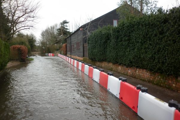 Floodstop temporary flood barrier defences in place